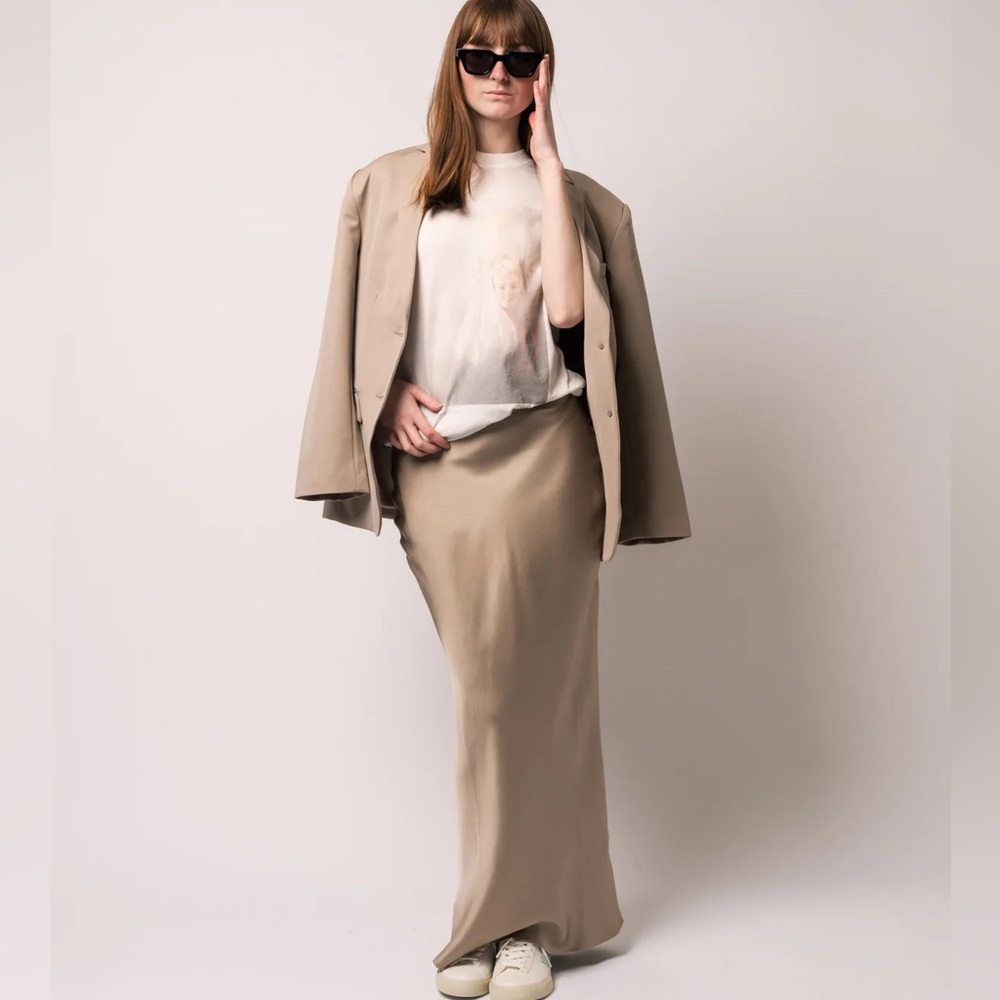 Anine Bing Bar Silk Maxi Skirt Taupe Large $400 - Picture 4 of 5